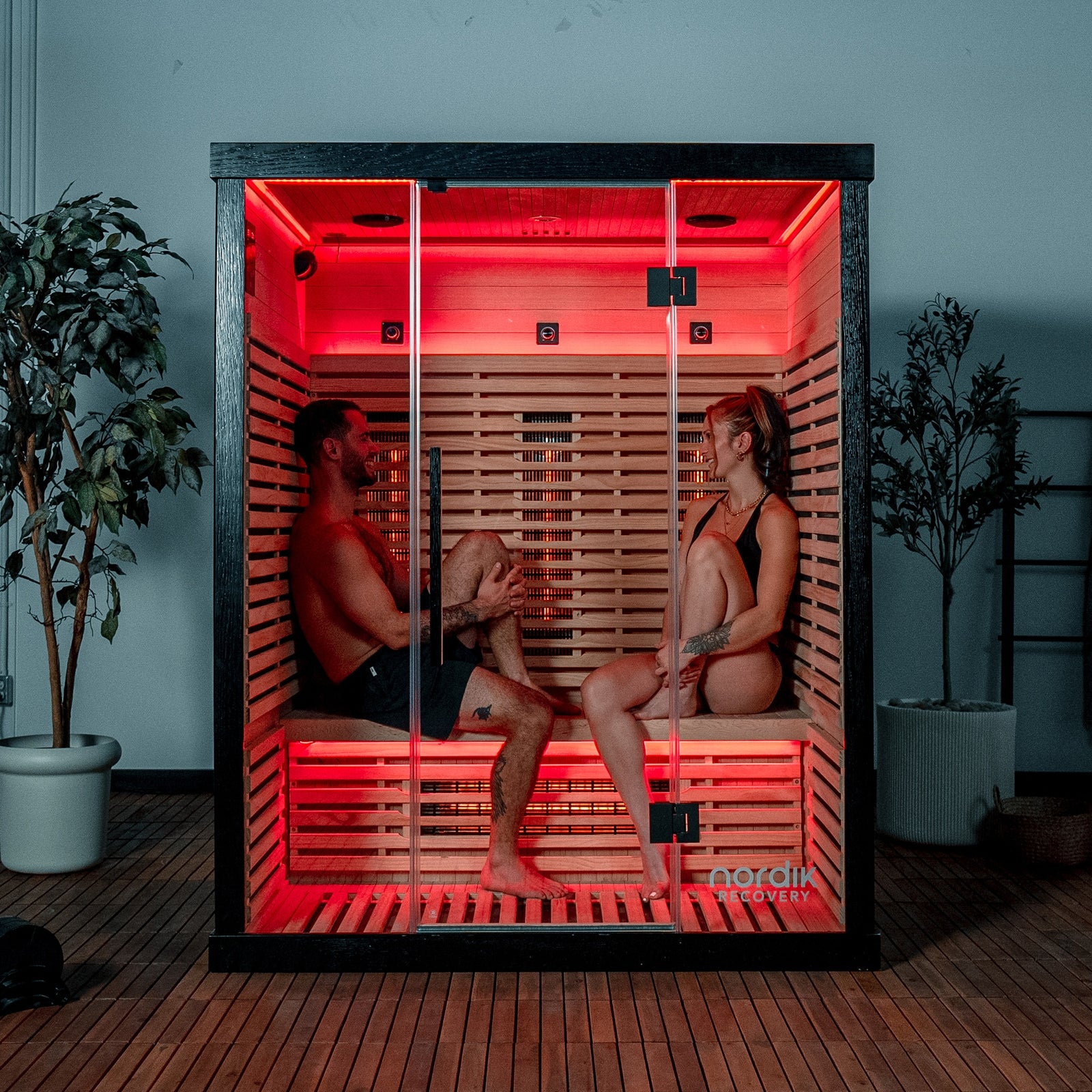 Modern home infrared sauna in a bright Canadian home